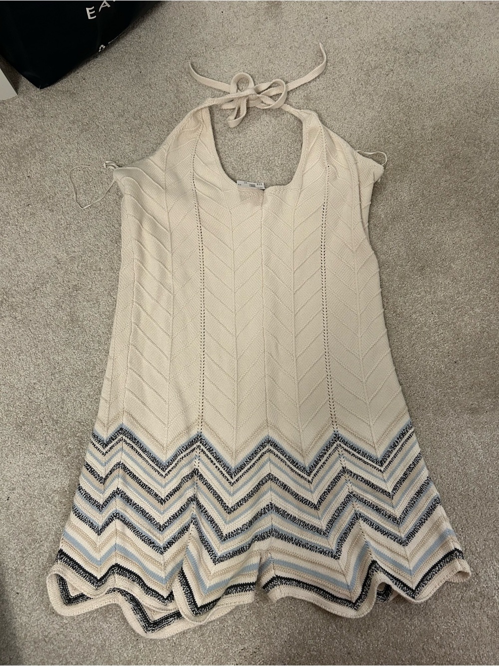 NWT XXL American Eagle Halter Knit Mini Romper with Blue Chevron trim